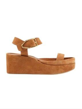 Paul Andrew Adept Platform Sandals Womens 41 11 Brown Tan Suede Buckle Wedges
